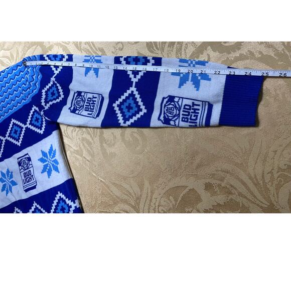 Bud Light Large Christmas Sweater Beer Cans Snowflake Blue White Scoop Neck - Picture 7 of 7